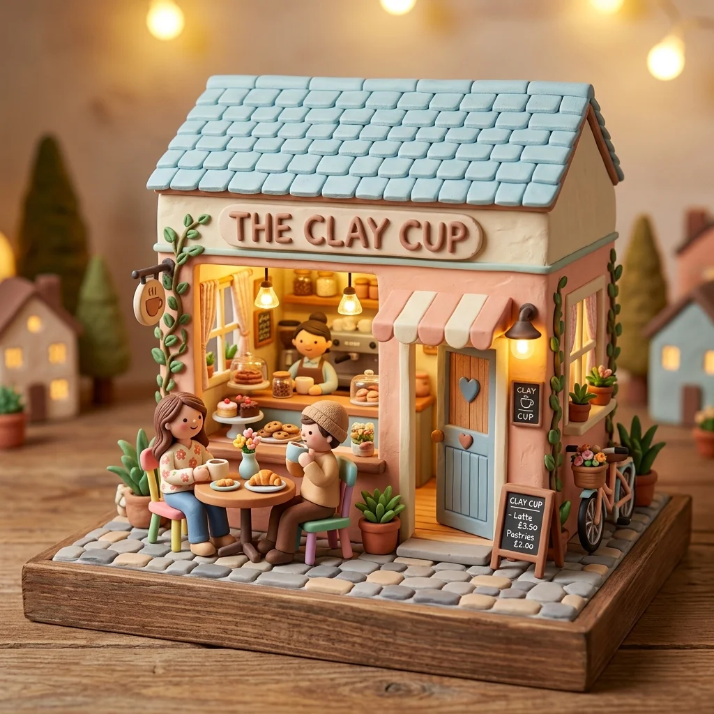 3D Clay Coffee Shop İllüstrasyonu (Niji 6 Şablonu) - Vol 43