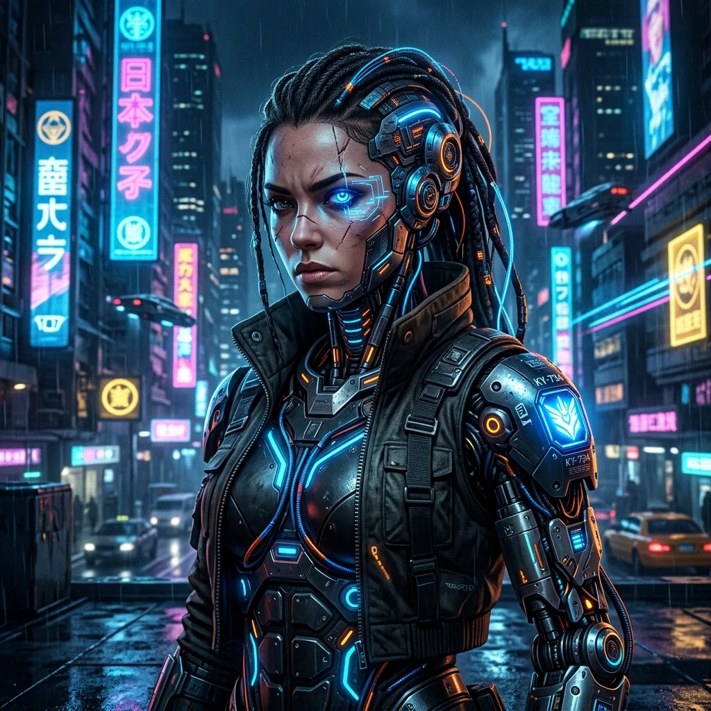 Cyberpunk Cyborg İllüstrasyonu (Midjourney Şablonu) - Vol 48